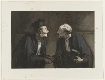 Twee advocaten drukken elkaar de hand // Deux avocats: la poignée de main