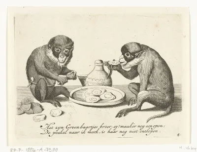 Twee apen eten oesters