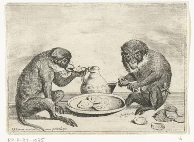 Twee apen eten oesters