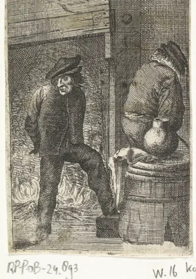 Twee boeren bij een open haard