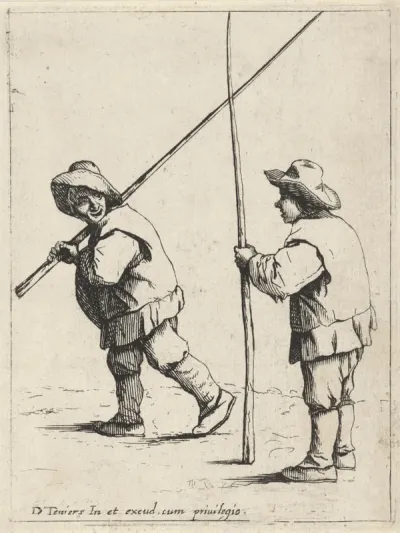 Twee boeren, ieder met een stok