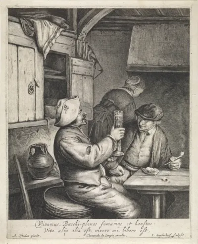 Twee boeren zittend aan een tafel