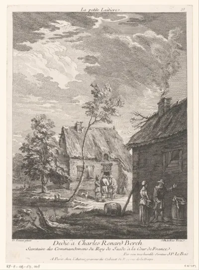 Twee boerenhuizen met verschillende figuren