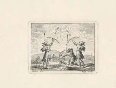 Twee boogschutters schieten op de zon