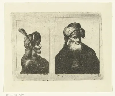 Twee bustes van mannen met tulband en baard