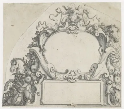 Twee cartouches met een putto bovenaan