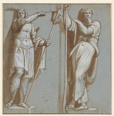 Twee caryatiden, onder de verdrijving van Heliodorus