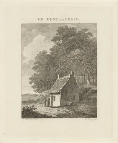 Twee converserende figuren voor een huis
