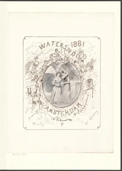 Twee dames op de fancy-fair in het Paleis voor Volksvlijt ten bate van de slachtoffers van de watersnood van 18 februari 1881