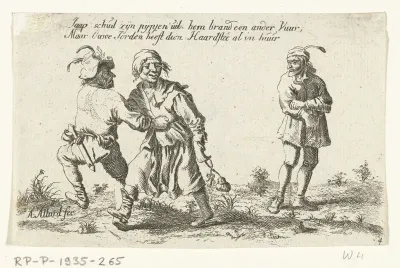 Twee dansende boeren en één die toekijkt