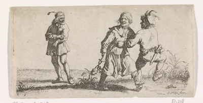 Twee dansende boeren en een toeschouwer