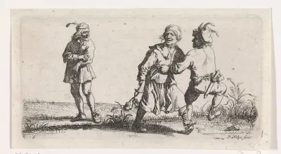 Twee dansende boeren en een toeschouwer