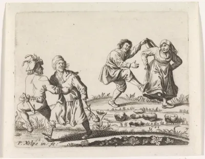 Twee dansende boerenparen