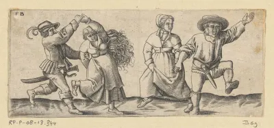 Twee dansende boerenparen