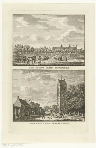 Twee dorpsgezichten te Wommels met Grote Plein en Nederlands Hervormde Kerk