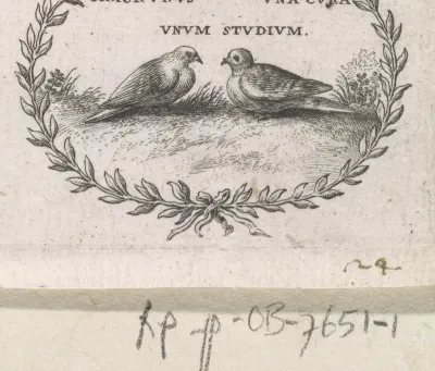 Twee duiven in een laurierkrans