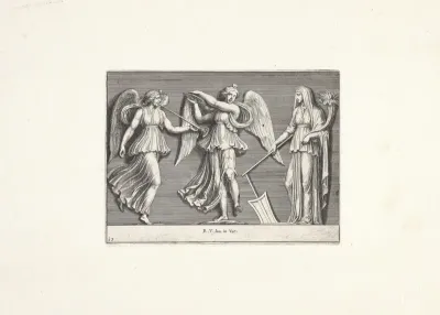 Twee engelen en een vrouwenfiguur