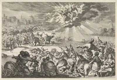 Twee engelen jagen de olifanten van Ptolemaeus Philopator weg