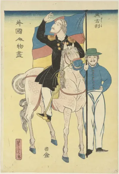 Twee Engelsen met paard en vlag