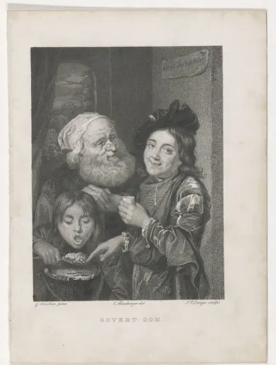Twee etende jongens en een oude man