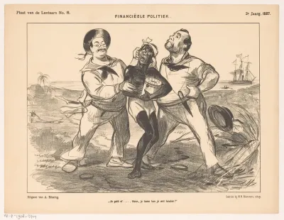 Twee Europese mannen houden een zwarte man vast