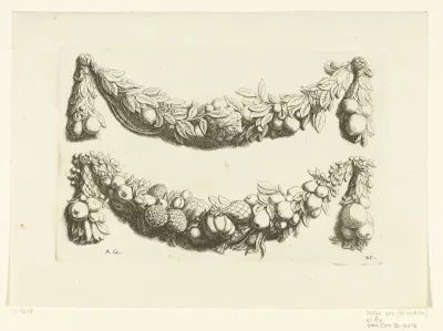 Twee festoenen van bladeren en fruit