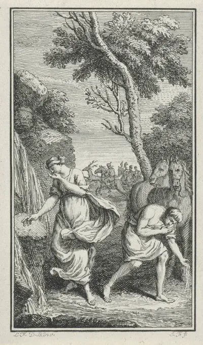Twee figuren bij een beek
