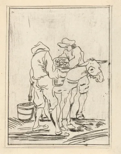 Twee figuren bij een ezel