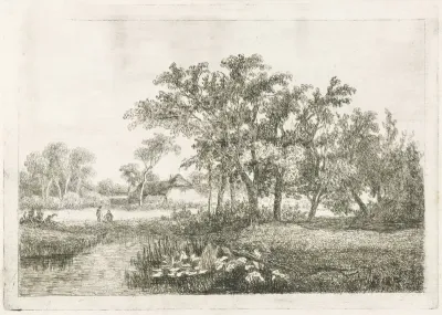 Twee figuren bij een smalle rivier