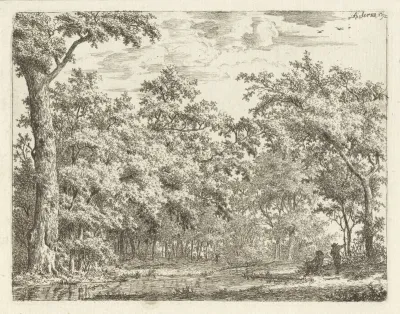 Twee figuren bij het water in het bos