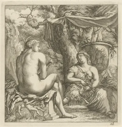 Twee figuren in een klassiek landschap