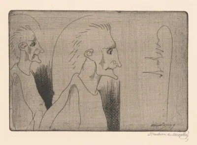 Twee figuren met uitgestoken kinnen