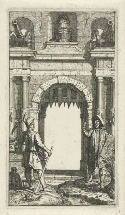 Twee figuren voor een poort