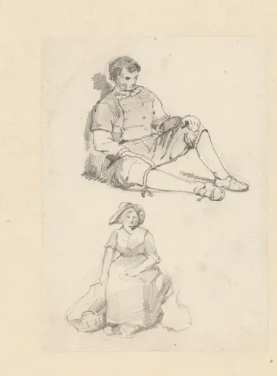 Twee figuurstudies van een zittende man en vrouw