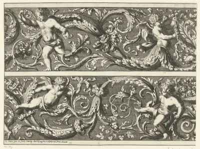 Twee friezen met acanthusranken en putti