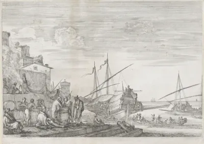 Twee galeischepen in de haven van Livorno