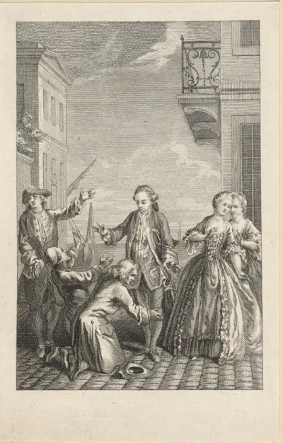 Twee geknielde mannen op een kade