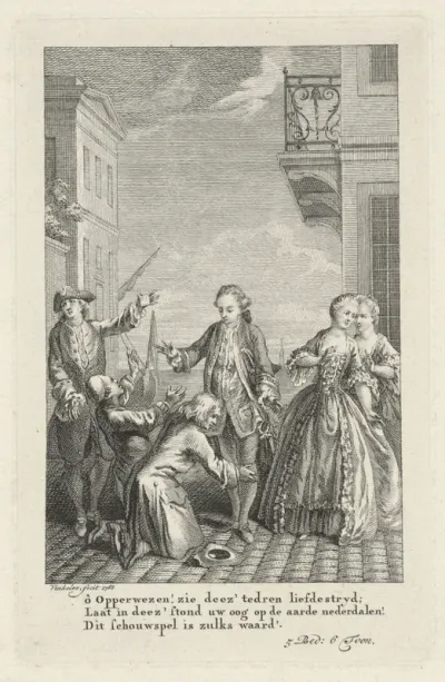 Twee geknielde mannen op een kade