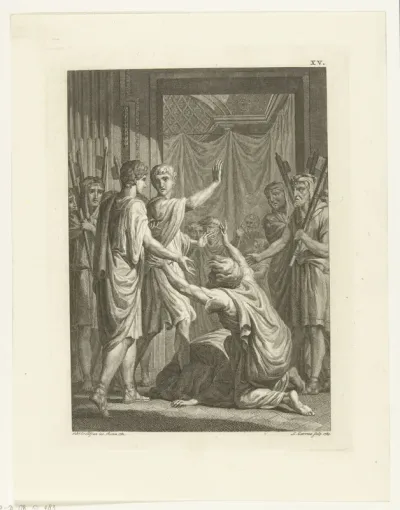 Twee Germanen knielen voor Germanicus