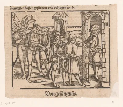 Twee gevangenen worden naar een gevangenis geleid