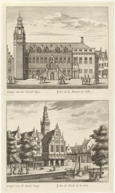 Twee gezichten op Alkmaar met het stadhuis en de waag