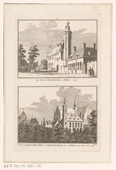 Twee gezichten op Huis Rijnsburg te Oostkapelle, 1743