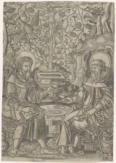 Twee heiligen bij Christus als Fons Vitae
