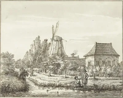 Twee hengelaars bij een slootje