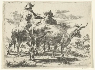 Twee herders met koeien