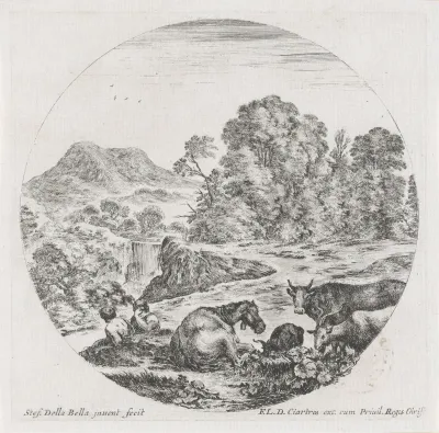 Twee herders met kudde in een landschap