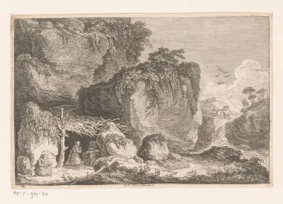 Twee heremieten in een rotsachtig landschap