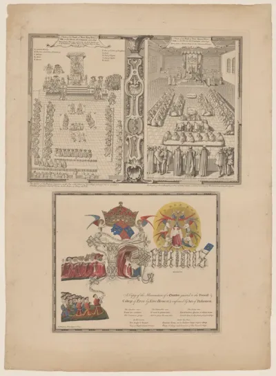 Twee historische voorstellingen van het Britse Hogerhuis