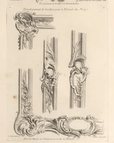 Twee hoeken en fragmenten van de ornamentrand om een portret