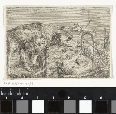 Twee honden bij een mand met voedsel